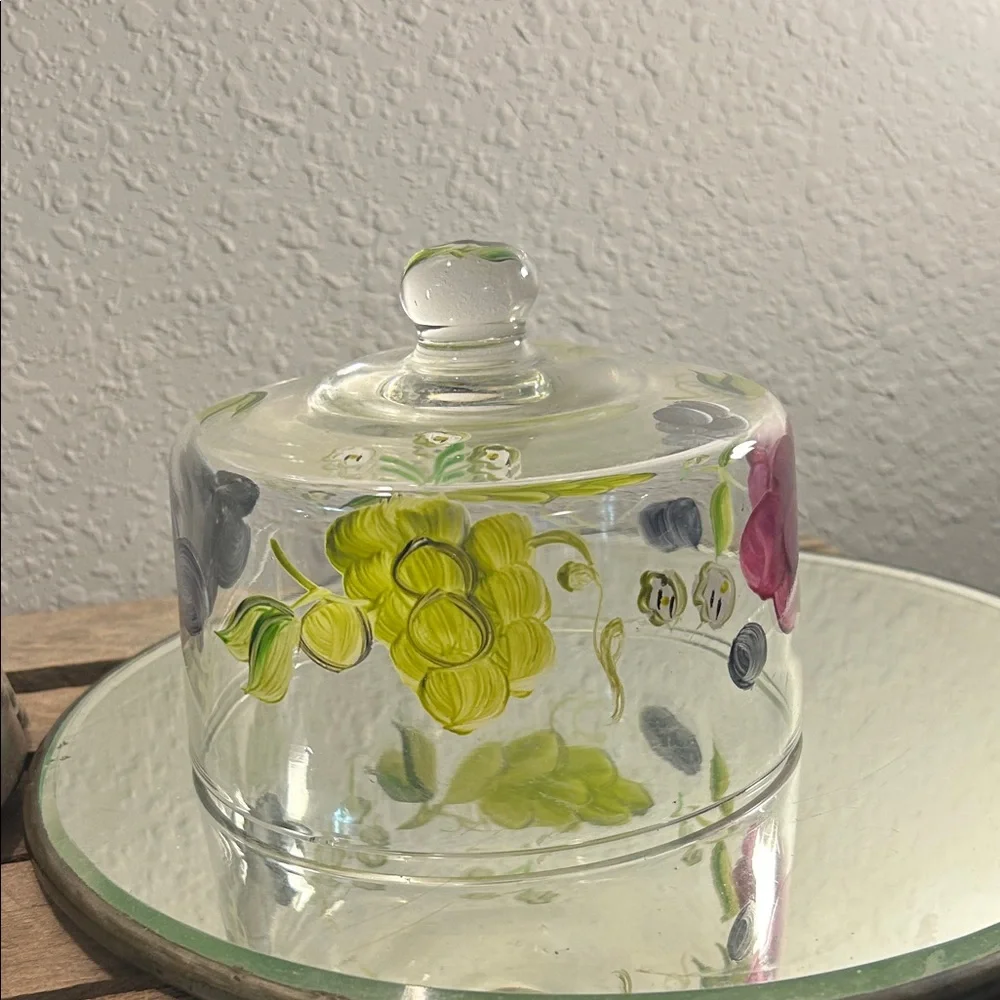 Hand-Painted Glass Cloche with Floral Motif, cloche only no plate Bloom Core
